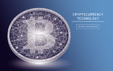 Bitcoin digital currency vector icons and symbols. Crypto currency token coins with bitcoin symbol. Peer to peer network digital payment system. Blockchain concept.のイラスト素材