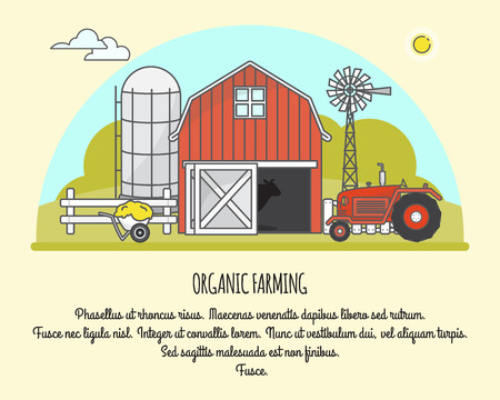 Organic farming vector illustration in linear styleのイラスト素材