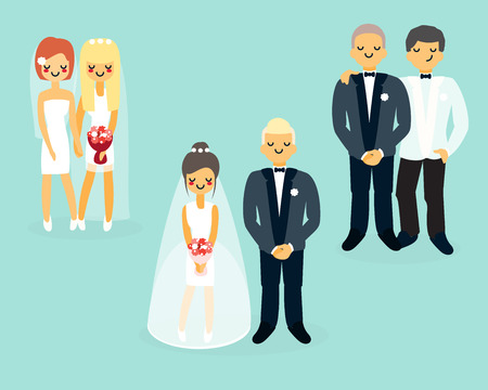 Vector flat wedding characters icons setのイラスト素材