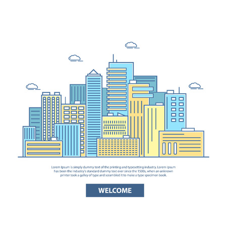 City skyline vector illustration in flat linear styleのイラスト素材