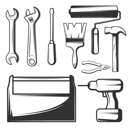 Vector vintage hand tools icons setのイラスト素材