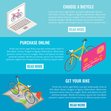 Online bike shopping concept vector horizontal banner setのイラスト素材