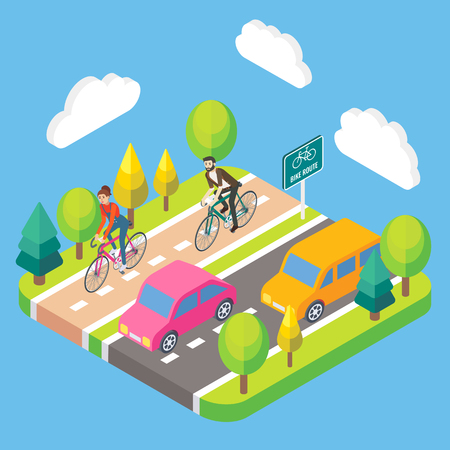 Vector 3d isometric bike route concept illustrationのイラスト素材