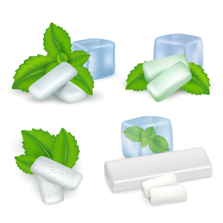 Realistic set of bubble gum with mint.のイラスト素材
