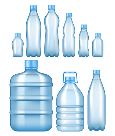 Realistic plastic water bottles set.