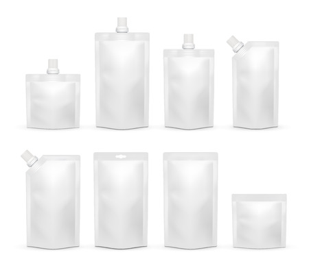 Vector white blank doypack realistic template setのイラスト素材