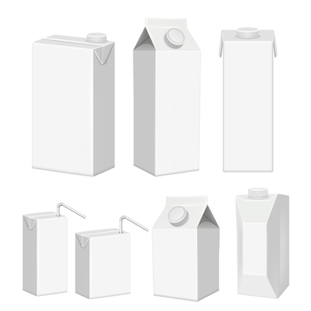 Vector realistic white blank juice carton package template setのイラスト素材