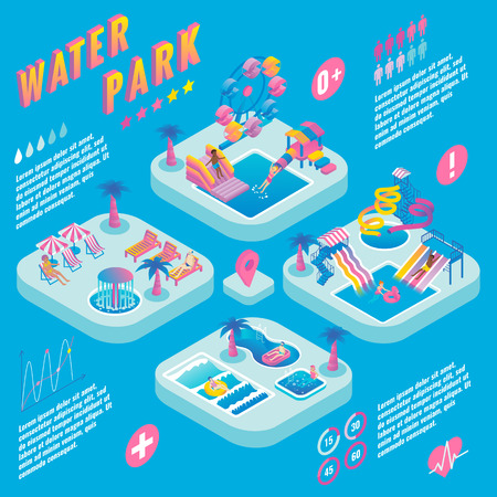 Water park vector isometric infographicsのイラスト素材