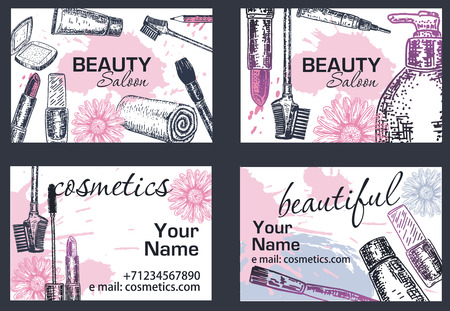 Beauty salon, makeup artist business card vector illustration setのイラスト素材
