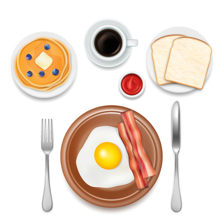 Breakfast foods vector top view illustrationのイラスト素材