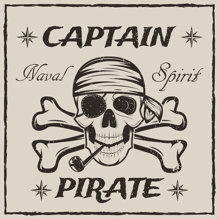 Pirate captain skull and crossbones vector sketch grunge illustrationのイラスト素材