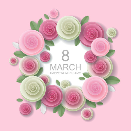 Vector floral 8 March greeting card in floral paper art styleのイラスト素材
