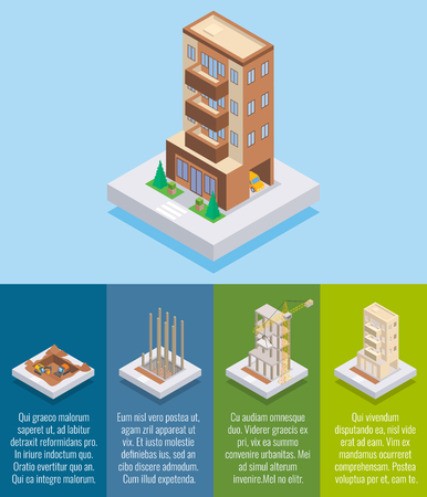 Apartment construction vector flat isometric poster, bannerのイラスト素材