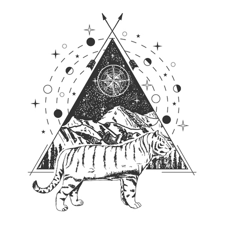 Vector creative geometric tiger tattoo art style designのイラスト素材