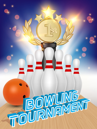 Bowling tournament poster vector realistic illustrationのイラスト素材