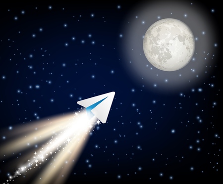 Telegram cryptocurrency flying to the moon like space rocket vector illustrationのイラスト素材