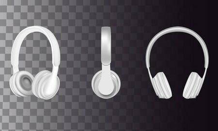 Vector realistic white headphones icon setのイラスト素材