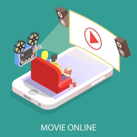 Movie online vector flat isometric illustrationのイラスト素材