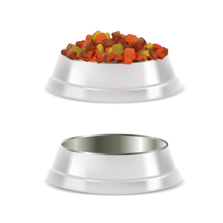 Pet food bowl set vector realistic illustrationのイラスト素材