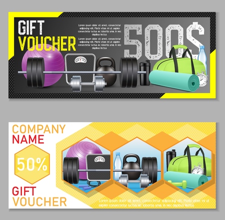 Fitness gift voucher vector template set.のイラスト素材