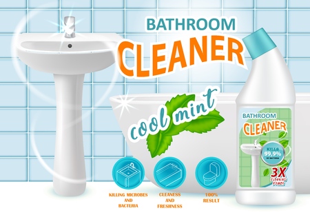 Cool mint bathroom cleaner ad design template.のイラスト素材