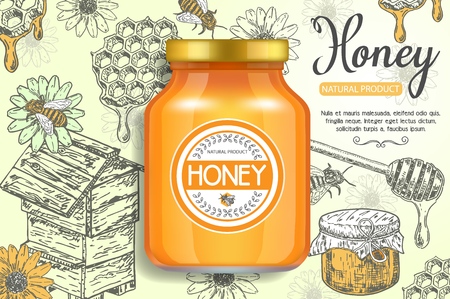 Natural honey ads vector poster templateのイラスト素材