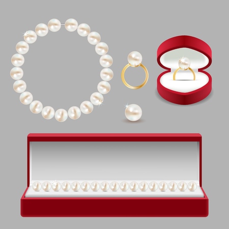 Pearl jewelery set vector realistic illustrationのイラスト素材