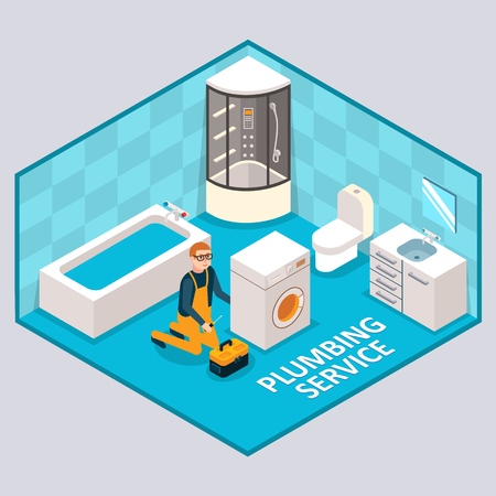Plumbing service vector isometric illustrationのイラスト素材