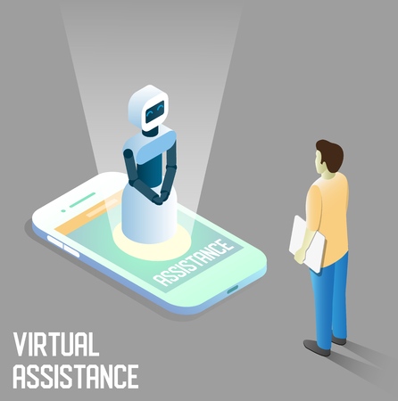 Virtual assistance vector isometric illustrationのイラスト素材