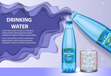 Drinking water ads vector paper cut illustrationのイラスト素材