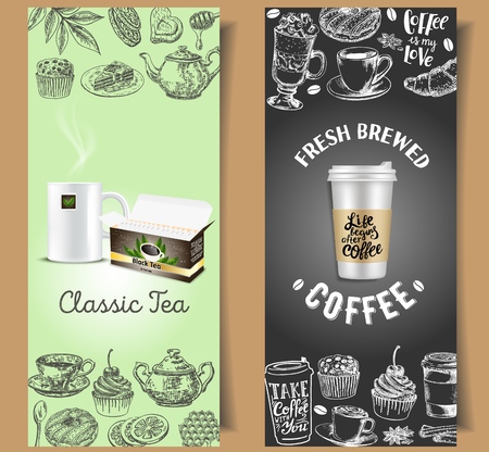 Takeaway coffee and tea flyer vector template setのイラスト素材