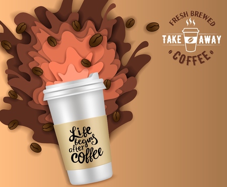 Vector paper cut takeaway coffee poster templateのイラスト素材