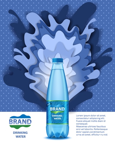 Drinking water ads vector paper cut illustrationのイラスト素材