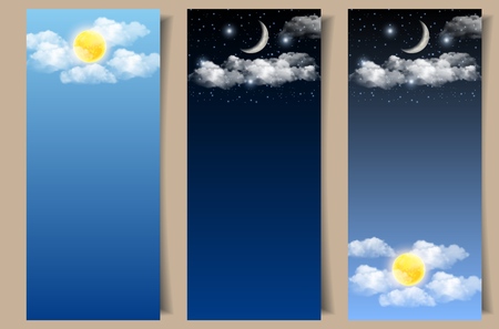 Vector set of day and night sky bannersのイラスト素材