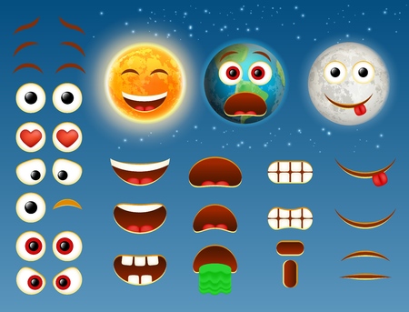 Sun earth moon emoji vector design collectionのイラスト素材