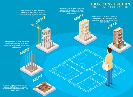 House construction vector isometric infographicsのイラスト素材