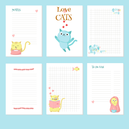Planner vector template with cute cats and pets accessories. Organizer and schedule with place for notes and To do list.のイラスト素材