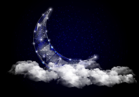 Moon with clouds vector geometric polygonal backgroundのイラスト素材