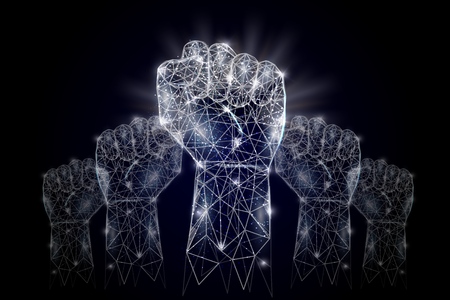 Raised hands vector geometric polygonal art backgroundのイラスト素材