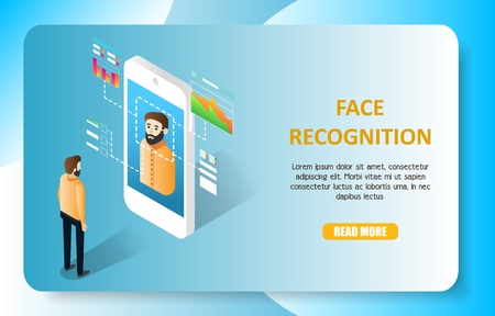 Face recognition landing page website vector templateのイラスト素材