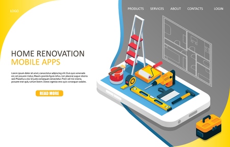 Home renovation landing page website vector templateのイラスト素材