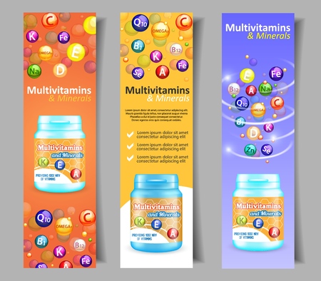 Vector vitamin and mineral complex banner setのイラスト素材