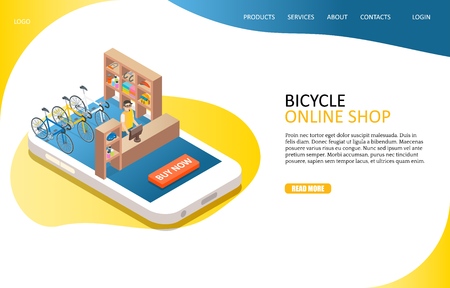 Bicycle online shop landing page website vector templateのイラスト素材