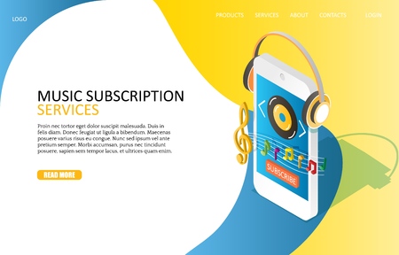 Music subscription service landing page website vector templateのイラスト素材