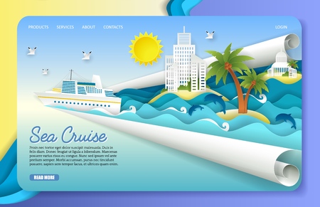 Vector paper cut sea cruise landing page website templateのイラスト素材