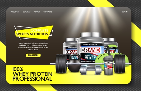 Sports nutrition landing page website vector templateのイラスト素材