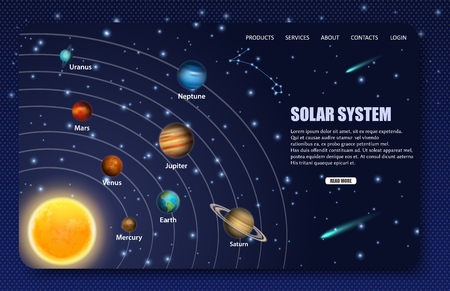 Solar system landing page website vector templateのイラスト素材