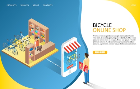 Bicycle online shop landing page website vector templateのイラスト素材