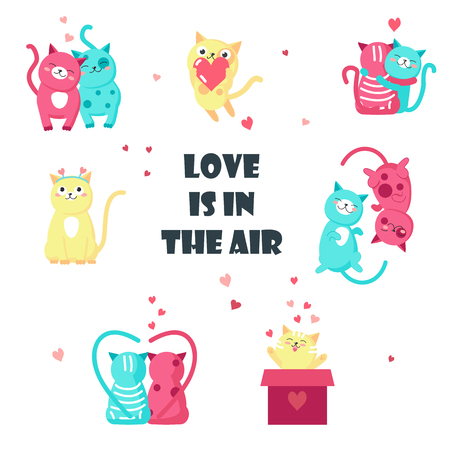Cute cats in love vector isolated illustrationのイラスト素材