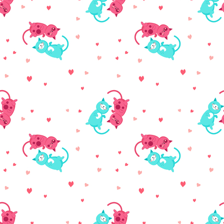 Vector seamless pattern with cute cats in loveのイラスト素材